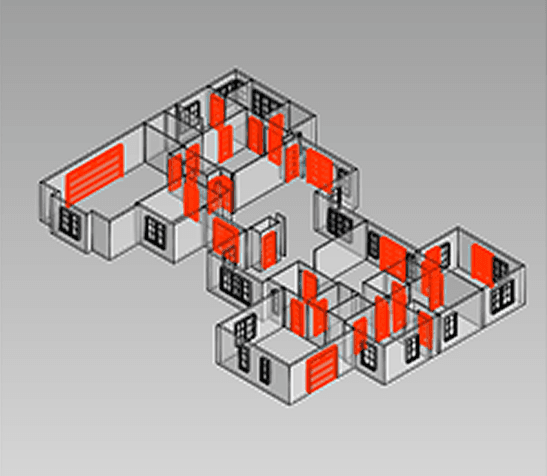 CAD export screenshot showing a 3D house model.