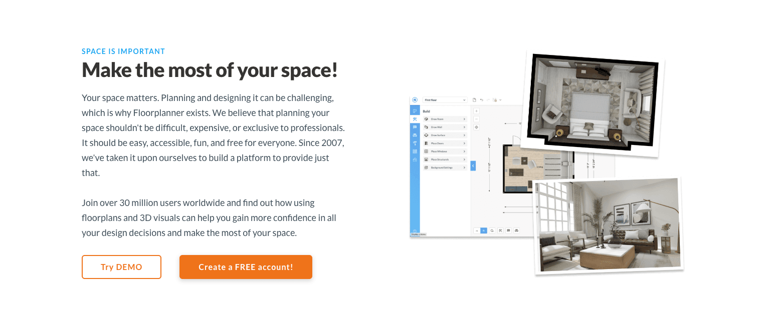Floorplanner room planning and 3D visualization