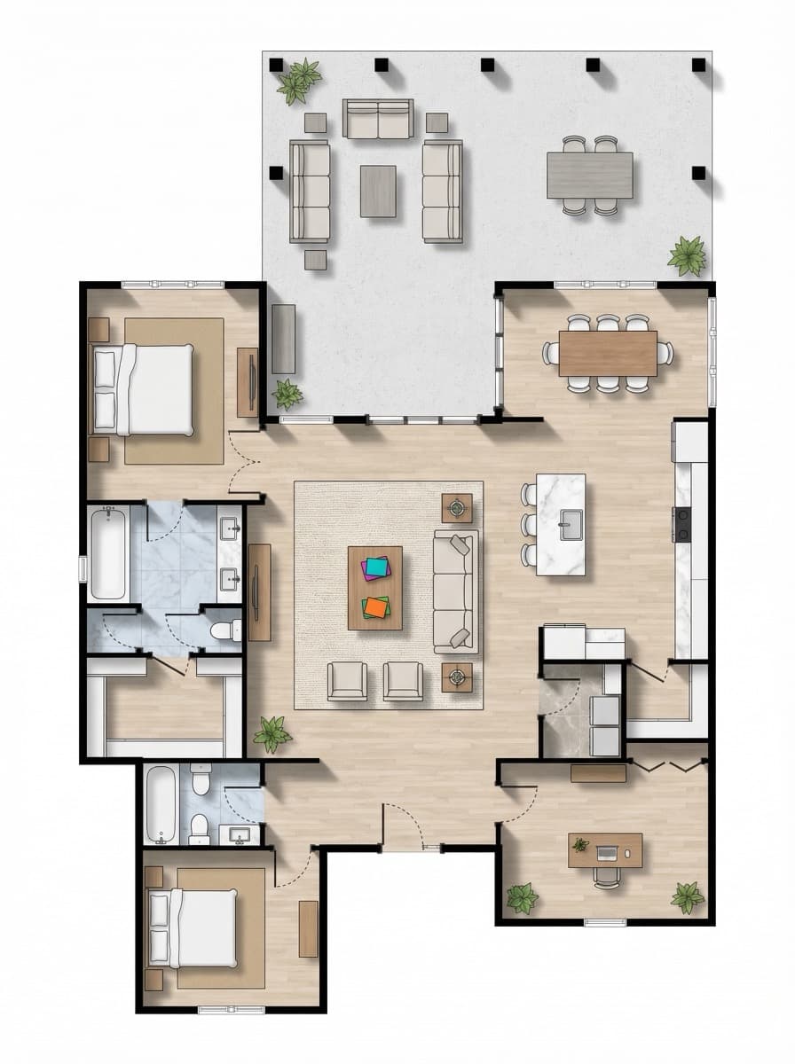 Staged furnished floor plan render generated from the canvas plan.